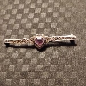 Vintage .925 Sterling Silver Brick With An Amethyst Heart